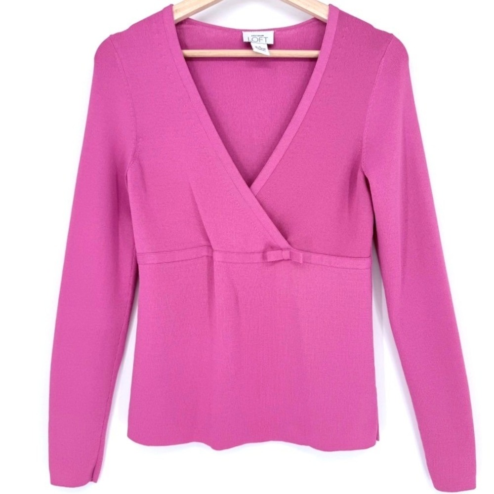 Ann Taylor Loft Pink Faux Wrap Sweater Long Sleeve Bow‎ Women S Office Siren